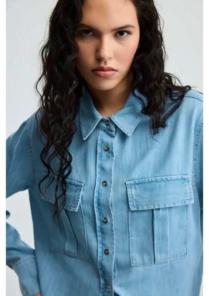 Cepli Tencel Denim Gömlek - Mavi fiyatları