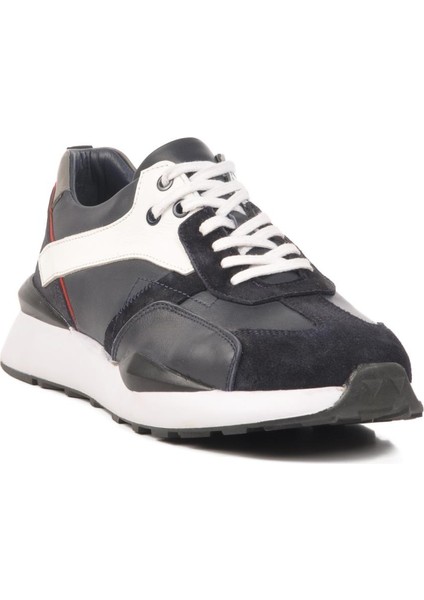 2Y1076M Lacivert-Beyaz Hakiki Deri Erkek Sneaker