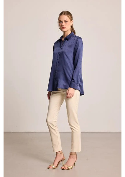 G Desenli Monogram Tencel Gömlek - Lacivert