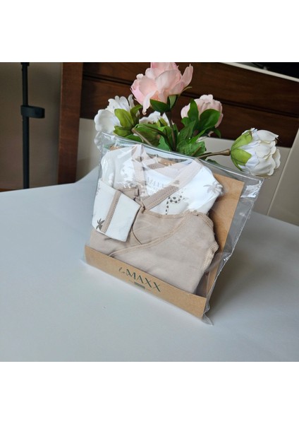 Luvvera Erkek 0-3 Ay Pamuklu Fil Zürafa Detaylı Iç-Dış Ikili Zıbın Takım Beyaz-Kahve fiyatları