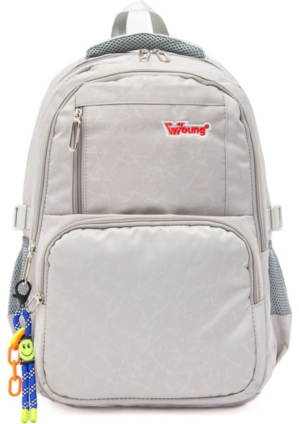 Young 51583 Grey Gri Unisex Çok Cepli Anahtarlık Aksesuarlı Suya Dayanıklı Kapaklı Sırt Çantası