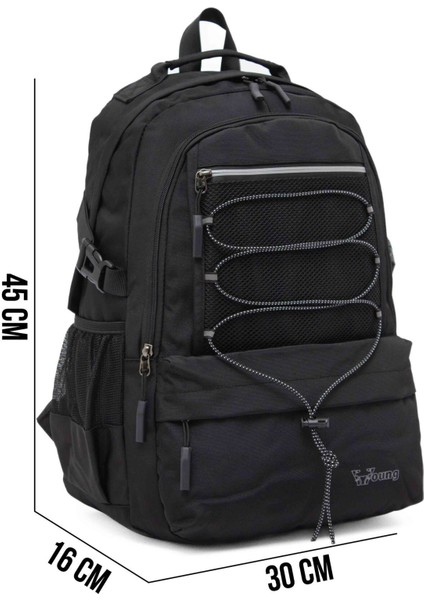 Young 51534 Black Siyah Unisex Çok Cepli Suya Dayanıklı Sırt Çantası