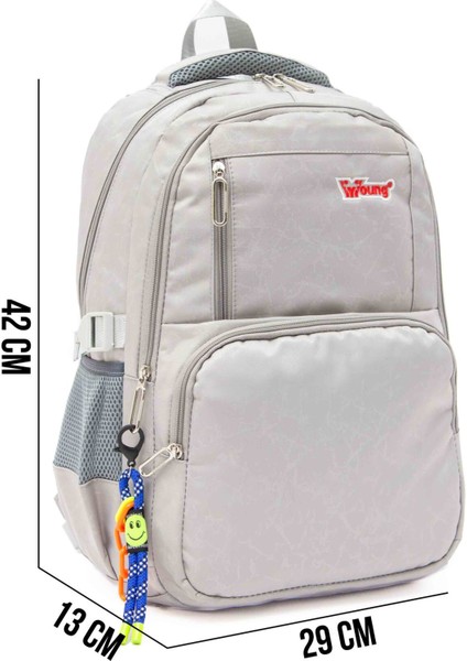Young 51583 Grey Gri Unisex Çok Cepli Anahtarlık Aksesuarlı Suya Dayanıklı Kapaklı Sırt Çantası