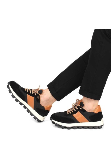 Erkek Siyah Bağcıklı Kalın Tabanlı Süet Deri Sneaker fiyatları