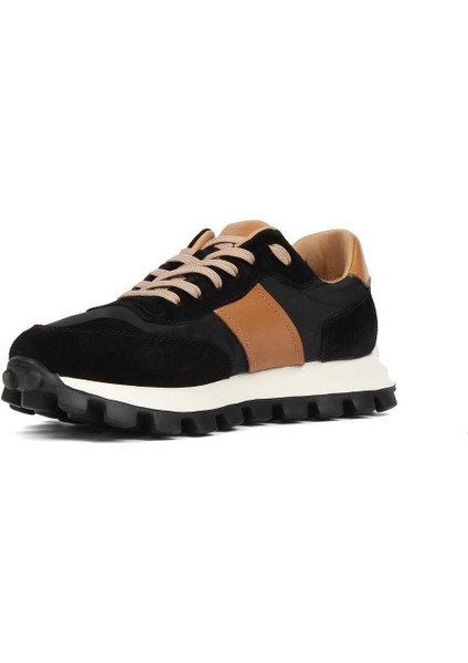 Erkek Siyah Bağcıklı Kalın Tabanlı Süet Deri Sneaker fırsatları