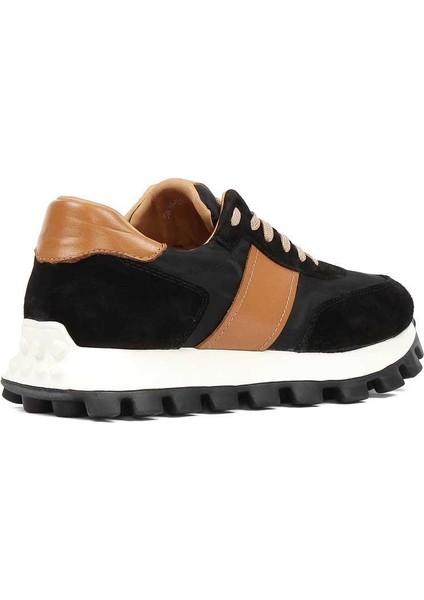 Erkek Siyah Bağcıklı Kalın Tabanlı Süet Deri Sneaker indirimleri