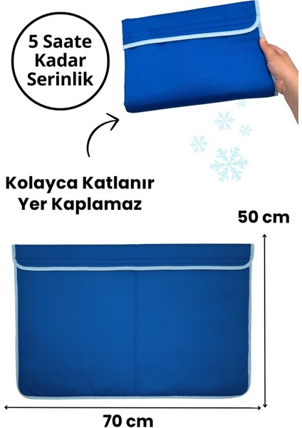 Serinletici Köpek Minderi 70×50 CM Mavi - 2 Jel Dahil Su Geçirmez ve Katlanabilir Kumaş