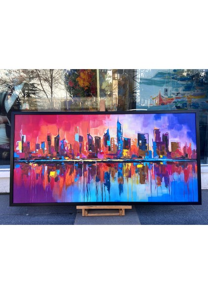 Yağlı Boya Dokulu Tablo Soyut Şehir Manzarası U09011