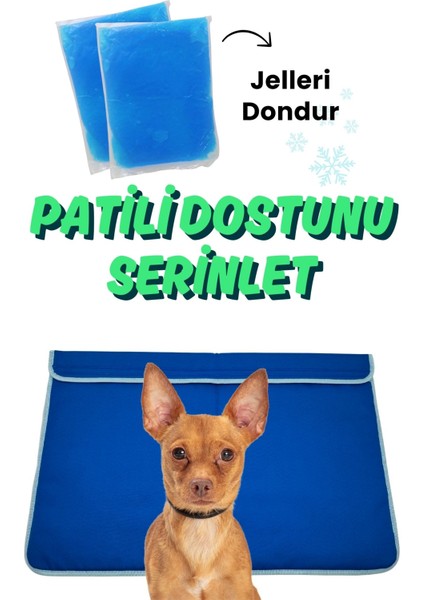 Koyu Mavi Küçük-Orta Irk Köpek Serinletici Minder 60X40 | 2 Termo Jel ile Soğutucu Köpek Yatağı