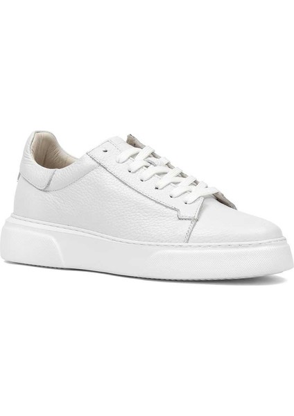 Erkek Beyaz Bağcıklı Kalın Tabanlı Deri Sneaker modelleri