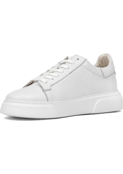 Erkek Beyaz Bağcıklı Kalın Tabanlı Deri Sneaker fırsatları