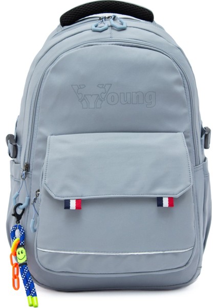 Young 51585 Grey Gri Unisex Çok Cepli Anahtarlık Aksesuarlı Suya Dayanıklı Sırt Çantası