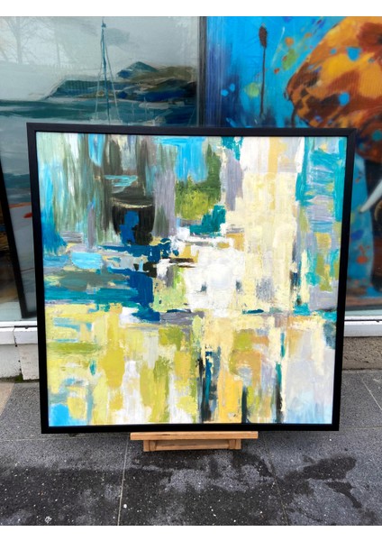 Yağlı Boya Dokulu Tablo Yeşil Bej Soyut U08011