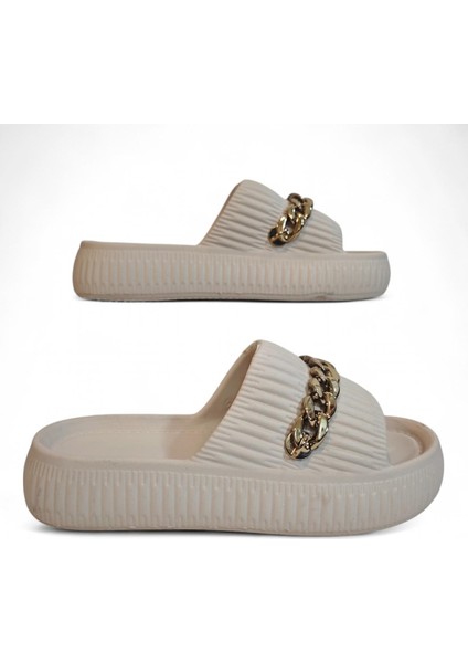 3011 Bej Zincirli Önü Açık Havuz Plaj Günlük Bayan Terlik fiyatları