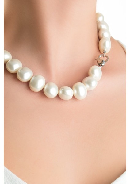 Catherine 18 Ayar Beyaz Altın Kaplama 46 cm Gümüş Inci Kolye modelleri