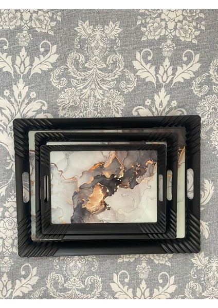 3 Lü Tepsi Seti - Çay Tepsileri - Sunum Tepsileri - Ikram Tepsileri