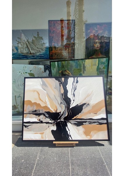 Yağlı Boya Dokulu Tablo Kahve Siyah Bej Soyut U08075 indirimleri