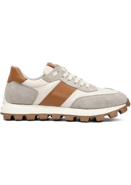 Erkek Bej Bağcıklı Kalın Tabanlı Süet Deri Sneaker