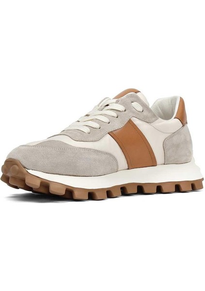Erkek Bej Bağcıklı Kalın Tabanlı Süet Deri Sneaker modelleri