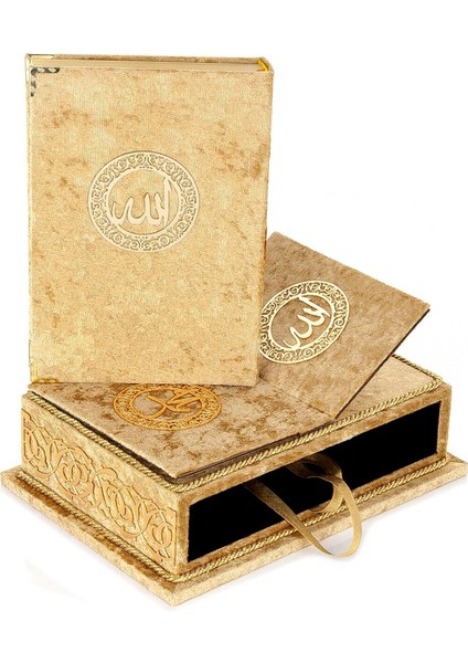 Masa Üstü Rahleli Kadife Kaplı Sandıklı Kuranı Kerim Seti - Rahiya Serisi Gold modelleri