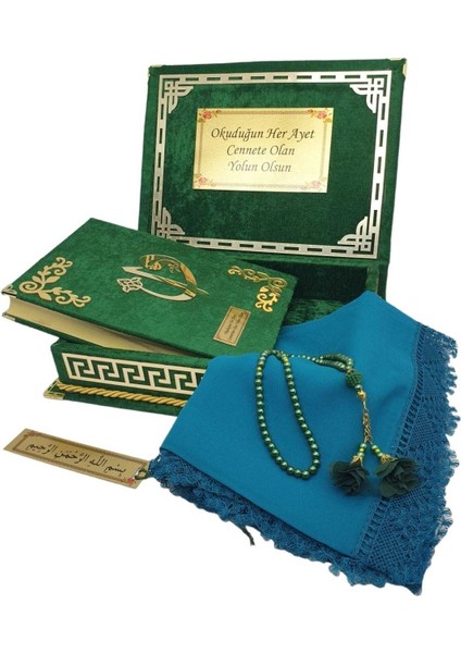 Kişiye Özel Reşal Kutulu Orta Boy Kur'an-I Kerim (Yeşil) modelleri