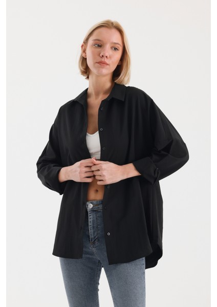 Oversize Uzun Basic Gömlek - Siyah fiyatları