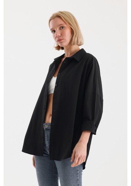 Oversize Uzun Basic Gömlek - Siyah modelleri