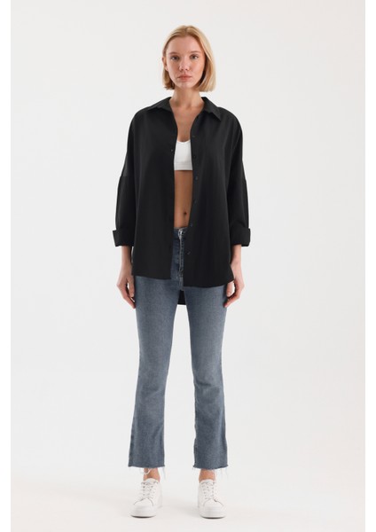 Oversize Uzun Basic Gömlek - Siyah fırsatları
