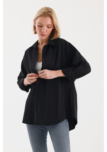 Oversize Uzun Basic Gömlek - Siyah indirimleri