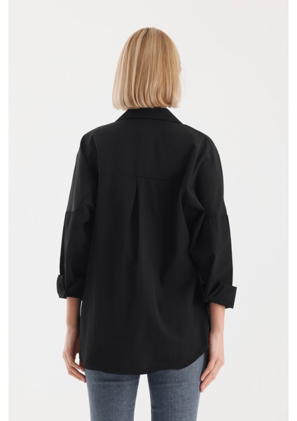 Oversize Uzun Basic Gömlek - Siyah