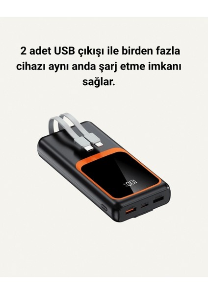 20000 Mah Taşınabilir Powerbank | Çok Kablolu, Hızlı Şarj Destekli (22.5W)