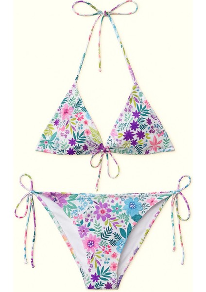 Renkli Çiçek Desenli Üçgen Bikini Takımı – Yazlık Plaj Modası fiyatları