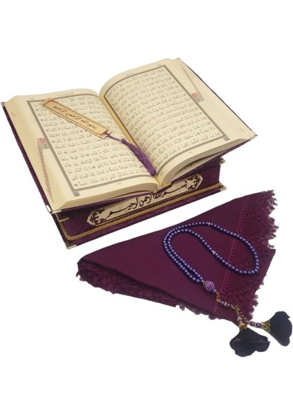 Kişiye Özel Hediye Orta Boy Kuranı Kerim Tespih-Örtü-(Mürdüm) modelleri