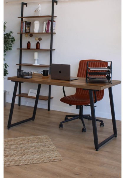 Metal Ayaklı Ceviz Renk Çalışma-Ders-Bilgisayar-Ofis Masası Çok Amaçlı Masa