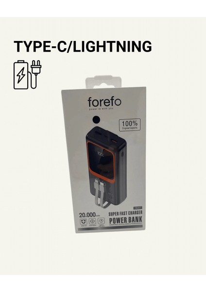 Taşınabilir Şarj Cihazı 20000 Mah | 22.5W Hızlı Şarj + Dijital Ekran + Kablo Dahil