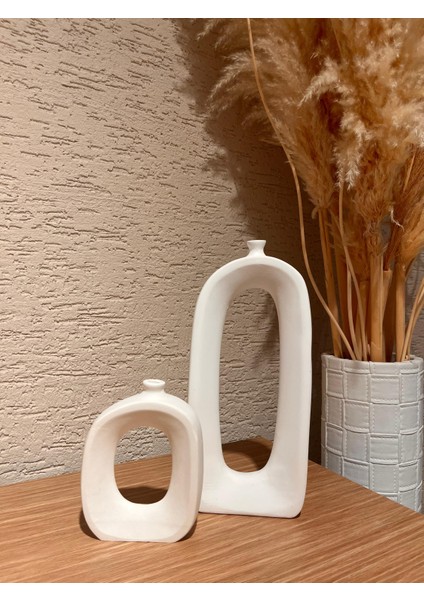 Modern Bohem Tarz Beyaz Taş Tozu Dekoratif Vazo Seti (2'li)