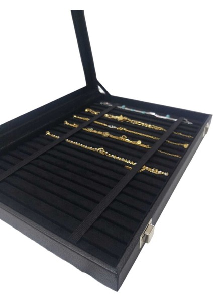 Siyah Alkantara Süet Takı Kutusu, Bileklik ve Zincir Saklama Çözümü