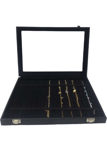 Siyah Alkantara Süet Takı Kutusu, Bileklik ve Zincir Saklama Çözümü modelleri