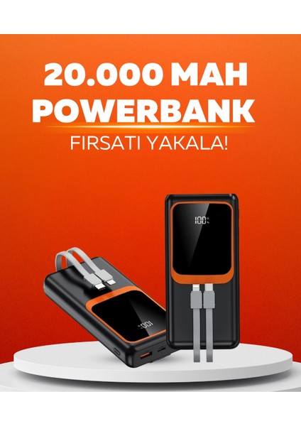 20.000 Mah Powerbank – 22.5W Hızlı Şarj, Çok Kablolu, Dijital Göstergeli