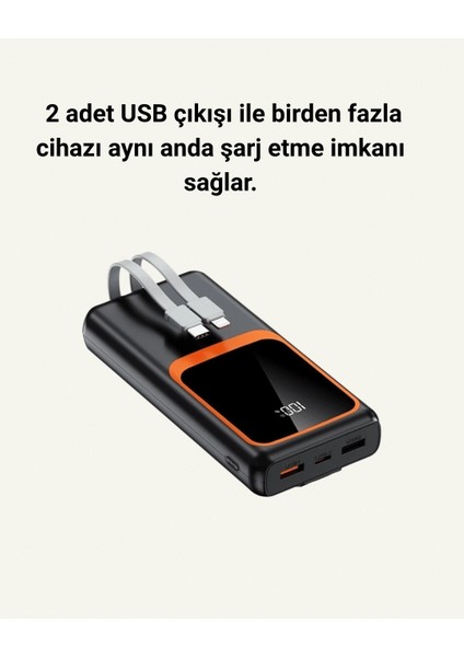 20.000 Mah Powerbank – 22.5W Hızlı Şarj, Çok Kablolu, Dijital Göstergeli