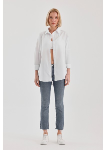Oversize Uzun Basic Gömlek - Beyaz fiyatları