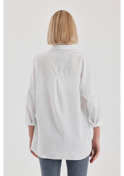 Oversize Uzun Basic Gömlek - Beyaz