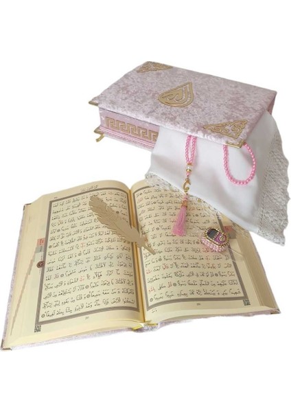 Kişiye Özel Reşal Ayaklı Kutulu Orta Boy Kur'an-I Kerim ( Pudra Pembe) modelleri