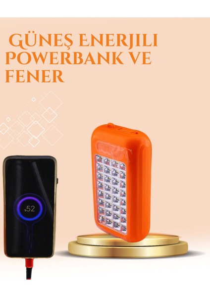 Gold Silver Güneş Enerjili Powerbank Işıldak – 10000 Mah, Taşınabilir, Suya Dayanıklı, 32 LED