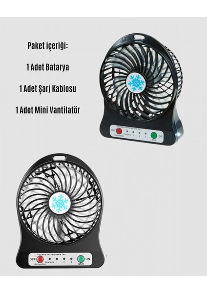Mini Vantilatör Masaüstü – USB Girişli, Şarjlı, 3 Kademe, Sessiz Motor, Işıklı fırsatları