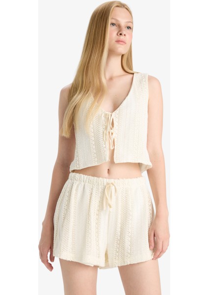 Coool Loose Fit V Yaka Triko Görünümlü Önden Bağlamalı Kolsuz Bluz F6260AX25SM fırsatları