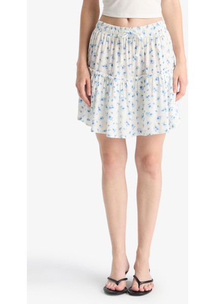Coool Çiçek Desenli Yüksek Bel Penye Astar Krinkıl Viskon Mini Etek F7223AX25HS