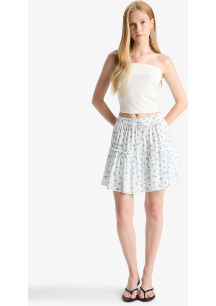 Coool Çiçek Desenli Yüksek Bel Penye Astar Krinkıl Viskon Mini Etek F7223AX25HS fiyatları