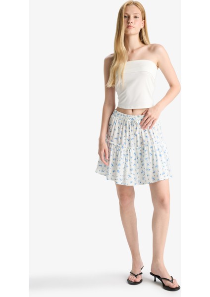 Coool Çiçek Desenli Yüksek Bel Penye Astar Krinkıl Viskon Mini Etek F7223AX25HS fırsatları