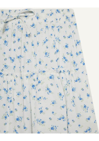 Coool Çiçek Desenli Yüksek Bel Penye Astar Krinkıl Viskon Mini Etek F7223AX25HS